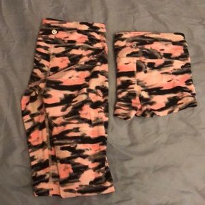 Lululemon pink camo leggings and shorts
